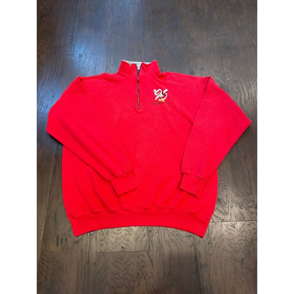 Vintage 90s Mickey Mouse '96 Walt Disney World 1/4 Zip Red Pullover Sweater xl